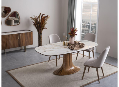 Luxus kompletní jídelní stůl se 4 židlemi, luxusní zařízení jídelny, designový nábytek.