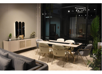 Luxusní jídelní stůl + 6x židlí + komoda se zrcadlem