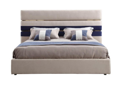 Modernes Designer Doppelbett mit Holz Rahmen Stilvolles Bett New in Beige