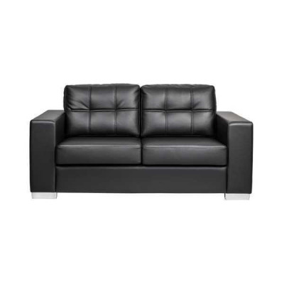 Černá obývací sedačka 2místná, luxusní kůže, relaxační, moderní design.