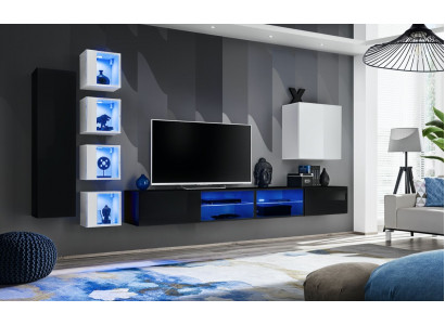 Kompletní stěnová jednotka skříň dřevěný nábytek moderní sada 7dílná výzdoba nová