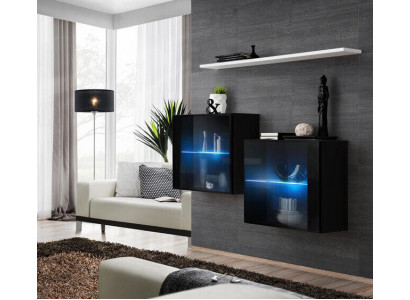 Černá skříň na zeď Kompletní obývací stěna Regál Moderní designérský nábytek z masivu