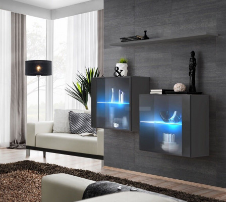 Šedá stěnová skříň Nový nábytek stěnná jednotka 130 cm luxusní kompletní dřevěný nábytek