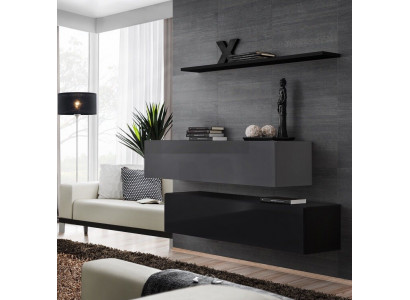 Stěnová jednotka obývacího pokoje Moderní Černé Dřevo Skříň Stěna Regál