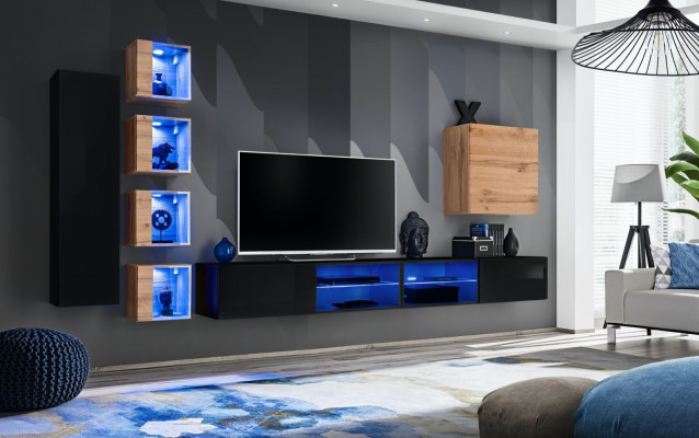 Moderní nábytek Designérská obývací stěna Vybavení Luxusní sestava Nový stěnový šatník