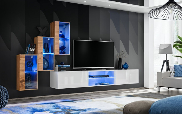 3x Stěnná skříň Obývací pokoj nábytek stěna 210 cm Vybavení Luxus TV stojan