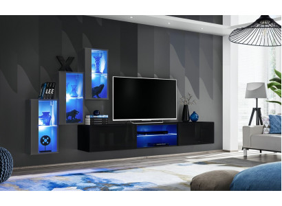 3x Skříň na zeď Set obývací stěna 4 kusy Obývací pokoj nábytek Nástěnné regály Konferenční stolek