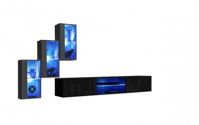 3x Skříň na zeď Set obývací stěna 4 kusy Obývací pokoj nábytek Nástěnné regály Konferenční stolek