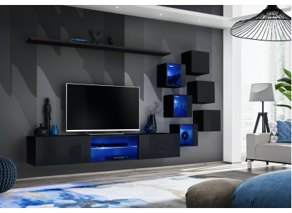 Černá kompletní sada stěnového obývacího pokoje Luxus dřevěný nábytek designér moderní zdi.