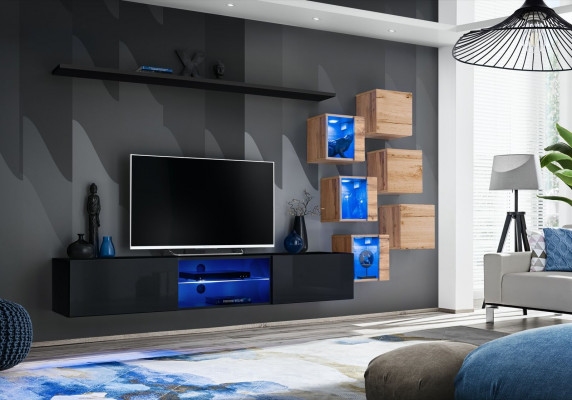 Dřevěný nábytek Moderní obývací stěna Designový obývací nábytek TV stojan Stěnová skříň
