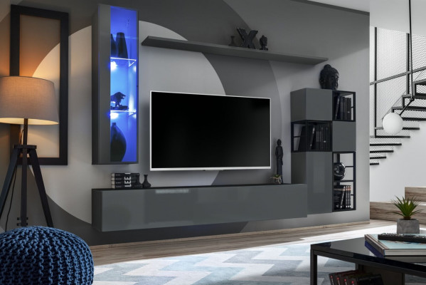 Designer šedá obývací stěna skříň na zeď televizní stojan kompletní lesklý komoda