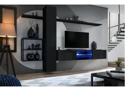 Stěnová jednotka černá stěna Regály Nábytek do obývacího pokoje Vybavení Luxus Sada 5 kusů.