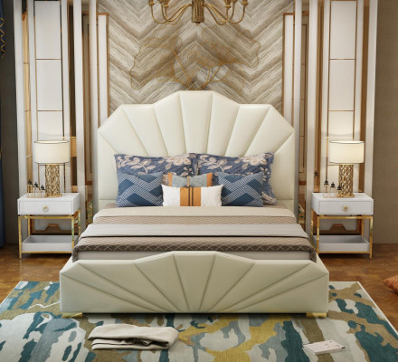 Designová kožená postel v hotelovém dvoulůžku ložnice nábytek vybavení