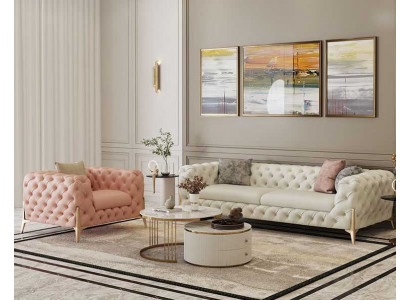 Obývací pokoj Chesterfield Design Sofa set Kožená sedací souprava s polštáři 2 kusy
