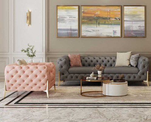 Obývací pokoj Chesterfield Design Sofa set Kožená sedací souprava s polštáři 2 kusy