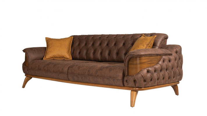 Třísedák Luxus Chesterfield Kožená Braun Design Obývací pokoj