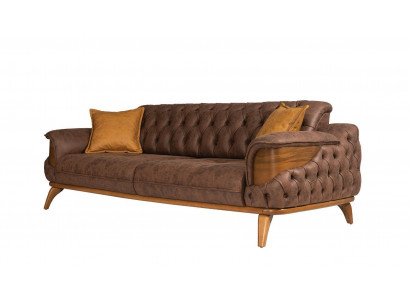 Třísedák Luxus Chesterfield Kožená Braun Design Obývací pokoj