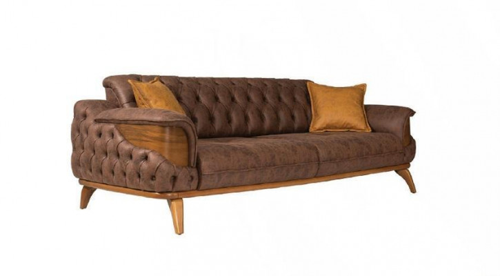 Třísedák Luxus Chesterfield Kožená Braun Design Obývací pokoj