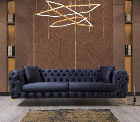 Chesterfield třímístná sedačka s nerezovými nohami luxusní modrá designová nová.