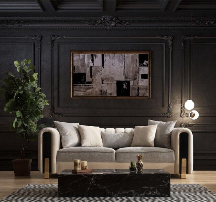 Bílá třímístná pohovka luxusního designu s moderním nerezovým designem do obývacího pokoje.