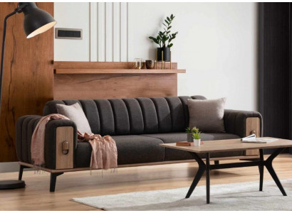 Elegantní tří sedačka Moderní obývací pokoj nábytek Šedý dřevěný nábytek Pohovky