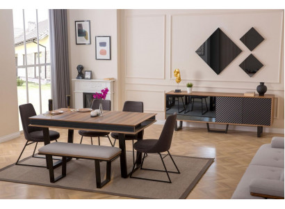 Jídelní sada jídelní stůl 4x židle lavice příborník jídelní skupina 3x zrcadlo 10 ks