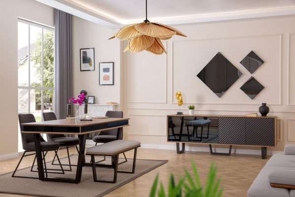 Jídelní sada jídelní stůl 4x židle lavice příborník jídelní skupina 3x zrcadlo 10 ks