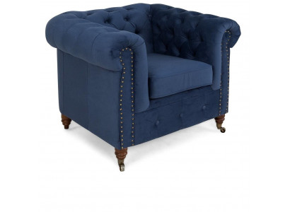 Návrhářská křesla 1 místná Modrá kůže Textil Luxus Club Lougne Sofa Chesterfield