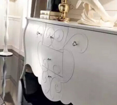 Jídelní soubor 8 kusů Stůl 4 židle Sideboard Zrcadlo Garnitur Bílý