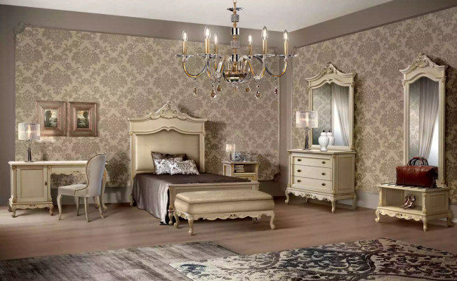 Ložnice Set postel Noční stolek Dřevo Komoda Luxus Moderní 7 kusů Nový