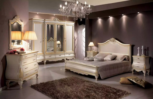 Schlafzimmer Set Postel 2x Noční stolky Skříň Šatní skříň Komoda Zrcadlo