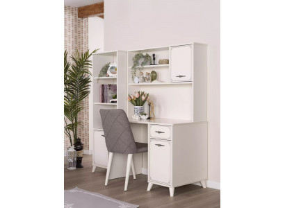 Skupina počítačový stůl psací stůl set dřevo knihovna bílý 3 díly regál.