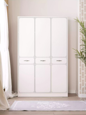 Dřevěná skříň luxusní šatní skříň nábytek dřevo bílý 3 dveře design.