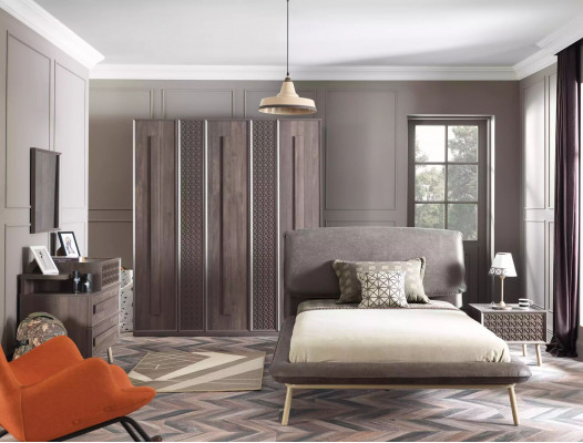 Luxus šatní skříň Skříň Dřevěný nábytek Dřevo Šedá 5dveřový design