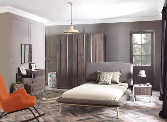 Luxus šatní skříň Skříň Dřevěný nábytek Dřevo Šedá 5dveřový design