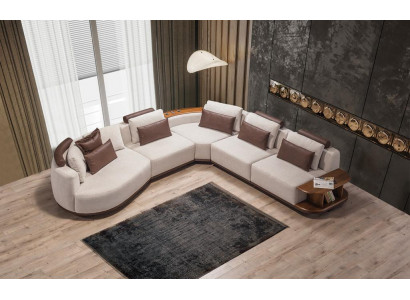 Bílá rohová pohovka designer obývací pokoj L-tvar polstrovaný nábytek s dřevěnou konstrukcí.