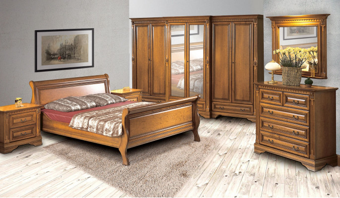 Schlafzimmer Postel Noční stolek Komoda Šatní skříň Luxusní sada 6 kusů.