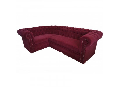 Rohová sedací souprava Chesterfield vyplněná sametovým čalouněním sedadla sofa v rohu