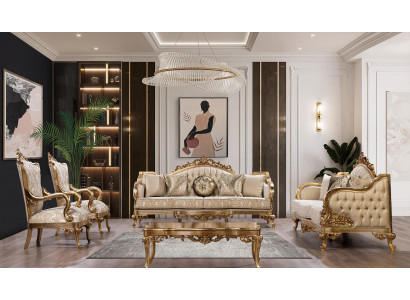 Nábytek do obývacího pokoje, sada sedací soupravy 4 části, konferenční stolek, luxusní designový klasik do obývacího pokoje.