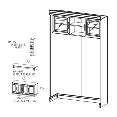 Klasický panel s regálem a osvětlením pro postel s obložením stěny BA-16