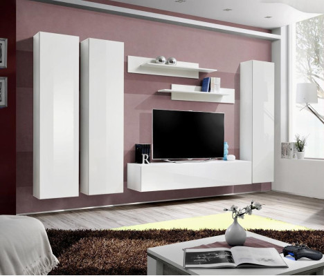 Komplette Set 6 tlg Weiß Wohnwand TV Ständer Wohnzimmer Einrichtung