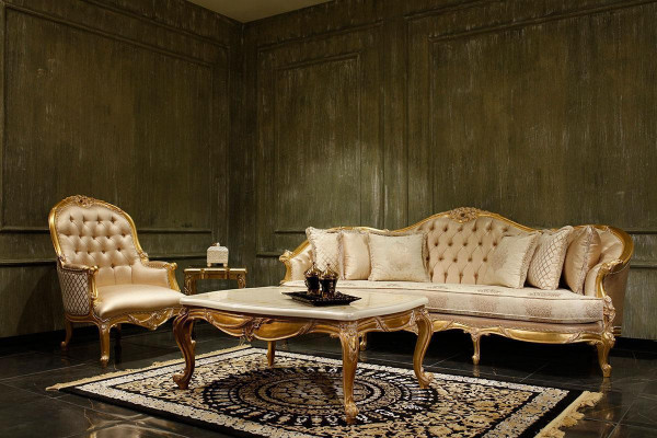 Beige obývací pokoj Chesterfield Sedací souprava Klasická trojsedačka Křeslo.