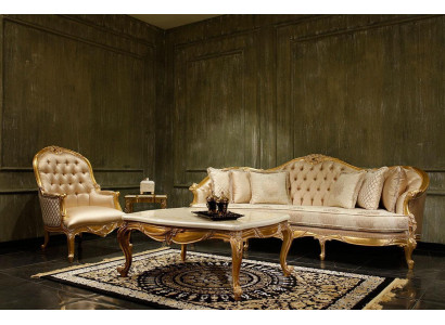 Beige obývací pokoj Chesterfield Sedací souprava Klasická trojsedačka Křeslo.