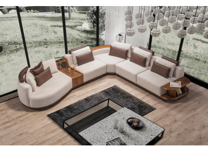 Beige obývací pokoj rohová sedací souprava Exkluzivní L-tvarová pohovka Moderní dřevěný rám