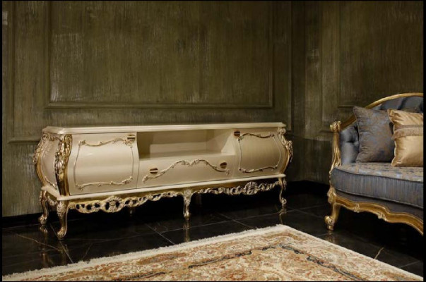 Luxusní jídelní souprava: jídelní stůl, 6 židlí, přistýlka, vitrína, zrcadlo