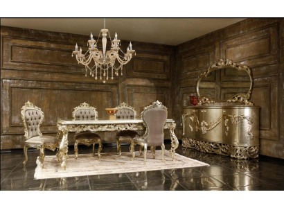 Klasická jídelní sestava: jídelní stůl, 4 židle, komoda, zrcadlo (8 kusů)