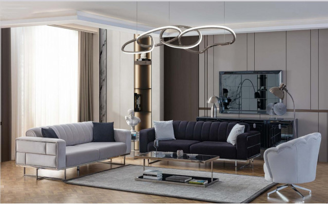 Šedé sedací soupravy Designer Upholstered Three-Seater Textile Armchairs 3ks.