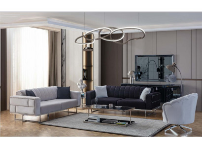 Šedé sedací soupravy Designer Upholstered Three-Seater Textile Armchairs 3ks.