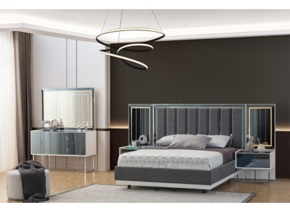 Moderní šedobílé ložnice Nábytek Dřevěné noční stolky manželská postel 5 dílný