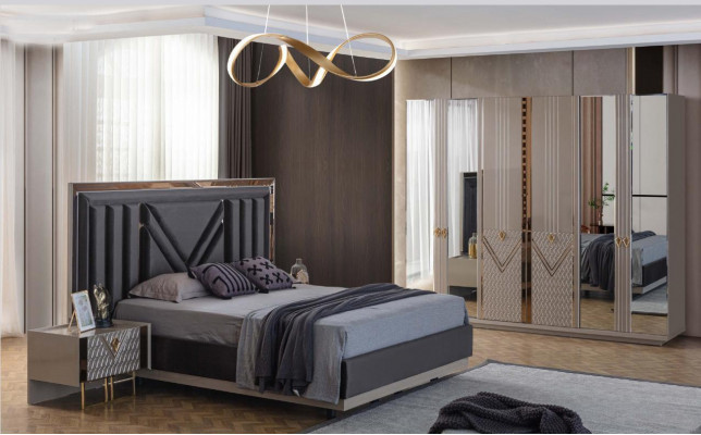 Šedé ložnice nábytek manželská postel skříň noční stolky 4dílná sada